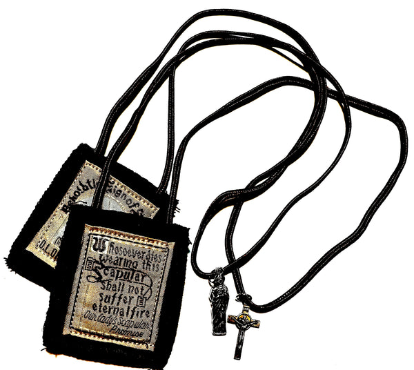 High Quality Wool Brown Scapulars with Crucifix and St. Jude Medal